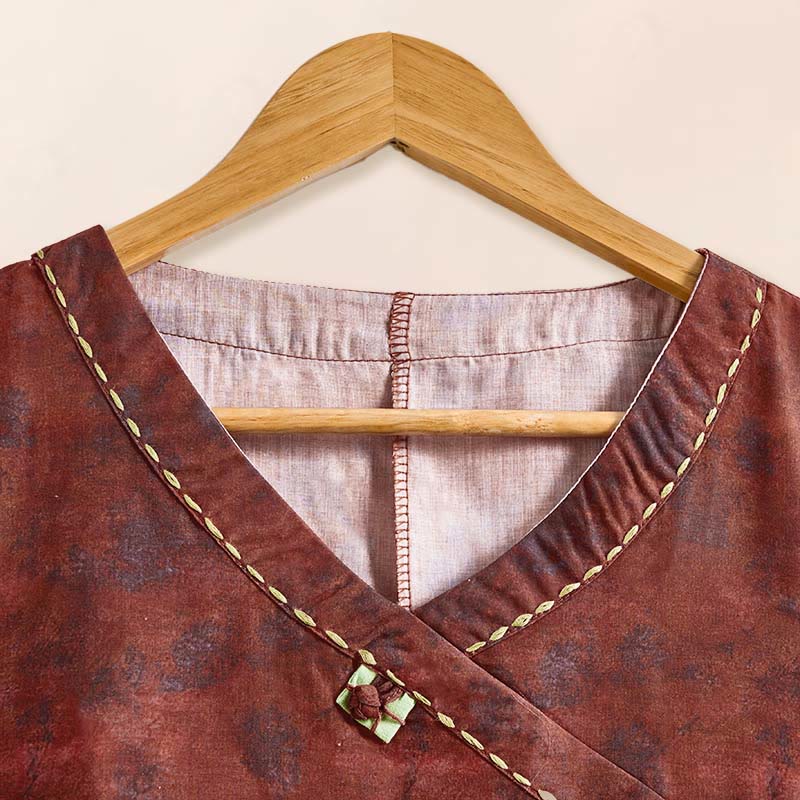 Nimara Ritual Spring V-Neck Printed Floral Pattern Women's Long Sleeve Shirt