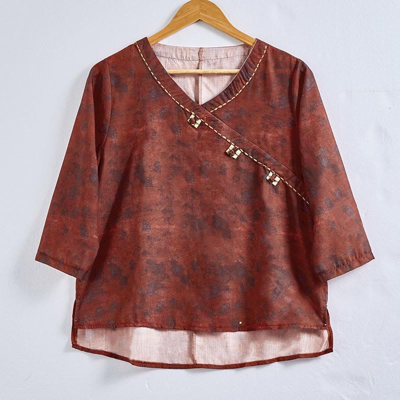 Nimara Ritual Spring V-Neck Printed Floral Pattern Women's Long Sleeve Shirt