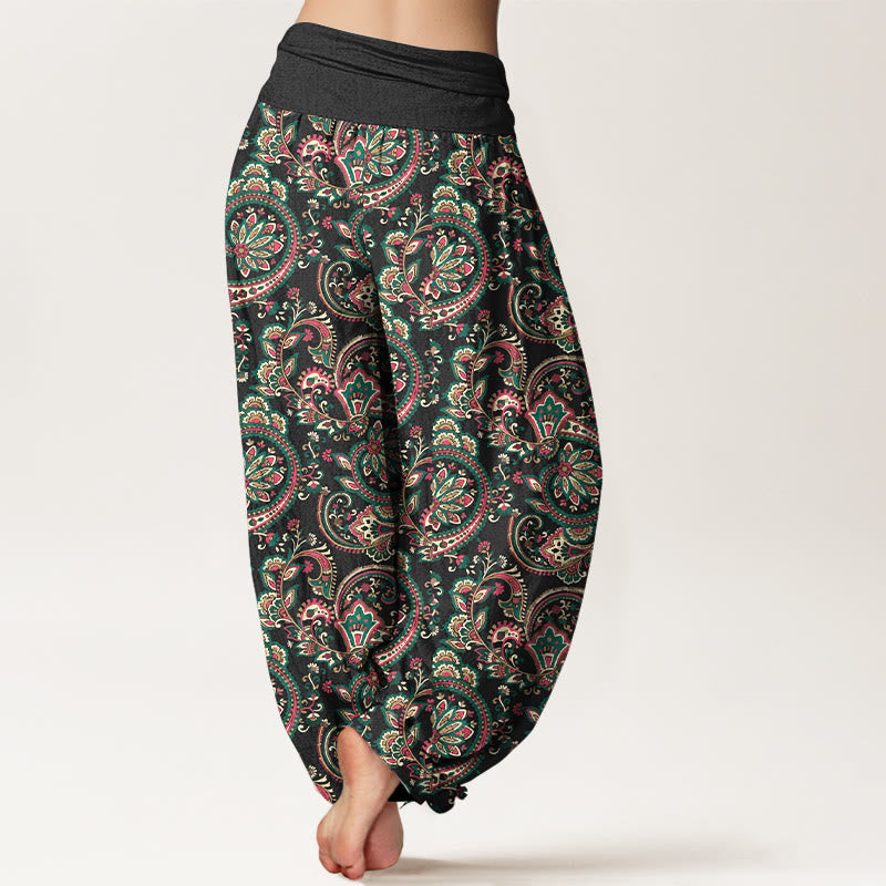 Nimara Ritual Cotton Retro Complex Flowers Leaves Vine Pattern Women's Elastic Waist Harem Pants