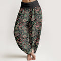Nimara Ritual Cotton Retro Complex Flowers Leaves Vine Pattern Women's Elastic Waist Harem Pants