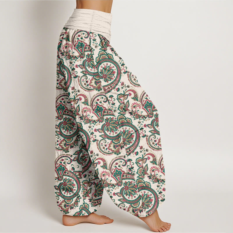 Nimara Ritual Cotton Retro Complex Flowers Leaves Vine Pattern Women's Elastic Waist Harem Pants
