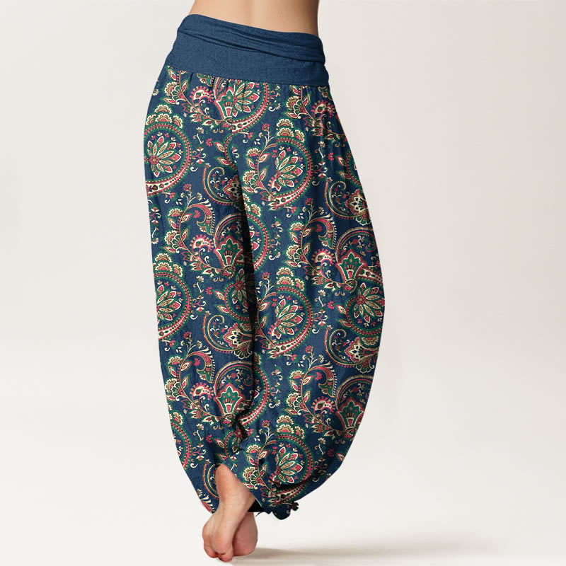 Nimara Ritual Cotton Retro Complex Flowers Leaves Vine Pattern Women's Elastic Waist Harem Pants
