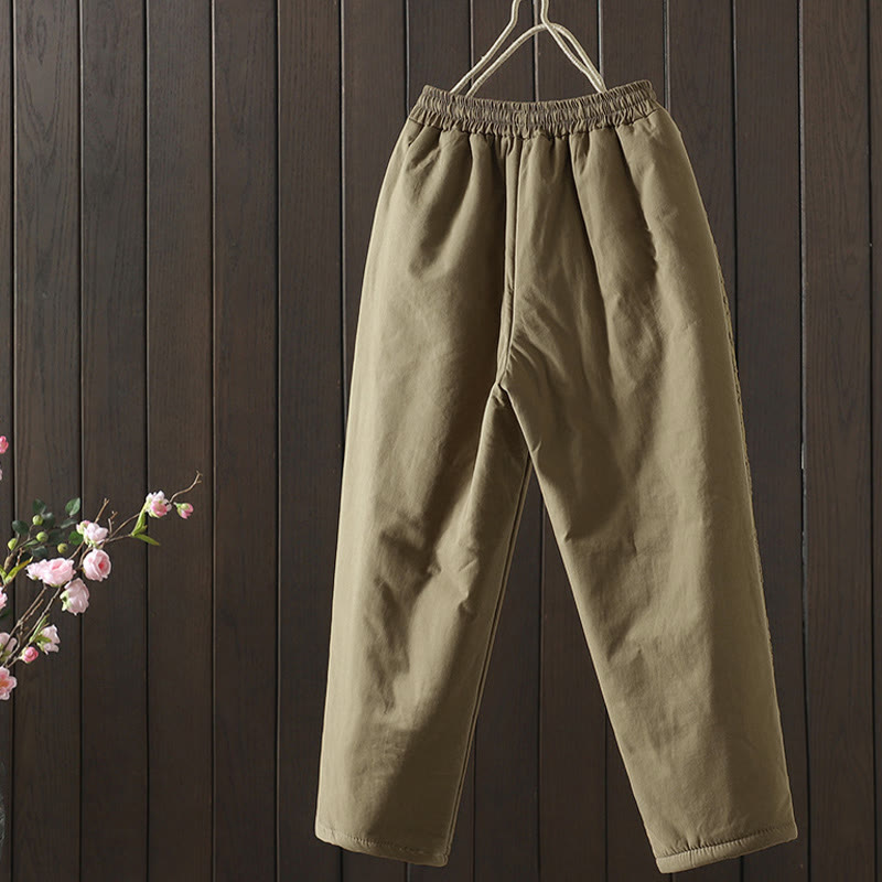 Nimara Ritual Flower Pattern Cotton Polyester Embroidery Thick Women's Pants With Pockets