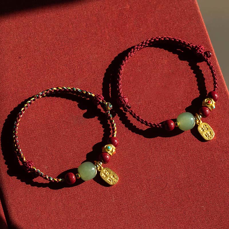 Nimara Ritual Lucky Fortune Charm Hetian Cyan Jade White Jade Multicolored Braided String Prosperity Bracelet