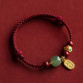 Nimara Ritual Lucky Fortune Charm Hetian Cyan Jade White Jade Multicolored Braided String Prosperity Bracelet