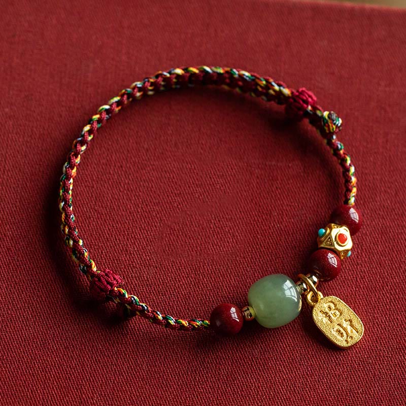 Nimara Ritual Lucky Fortune Charm Hetian Cyan Jade White Jade Multicolored Braided String Prosperity Bracelet