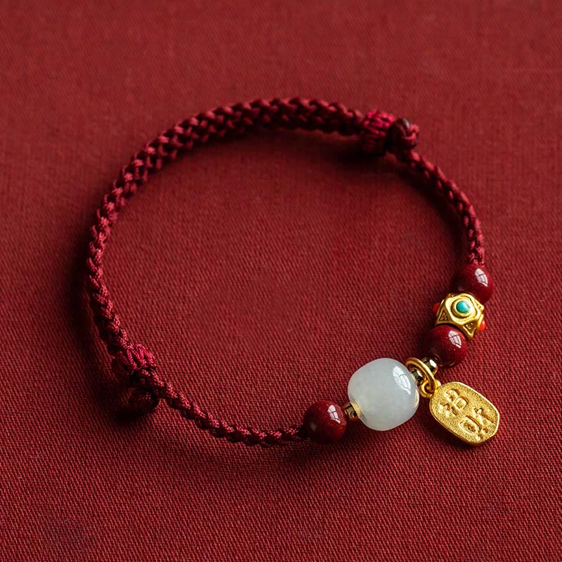 Nimara Ritual Lucky Fortune Charm Hetian Cyan Jade White Jade Multicolored Braided String Prosperity Bracelet