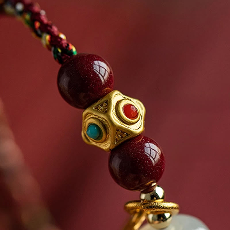 Nimara Ritual Lucky Fortune Charm Hetian Cyan Jade White Jade Multicolored Braided String Prosperity Bracelet