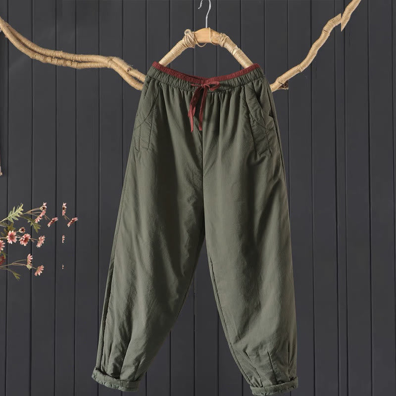 Nimara Ritual Plain Color Blocking Cotton Polyester Thick Women's Pants With Pockets
