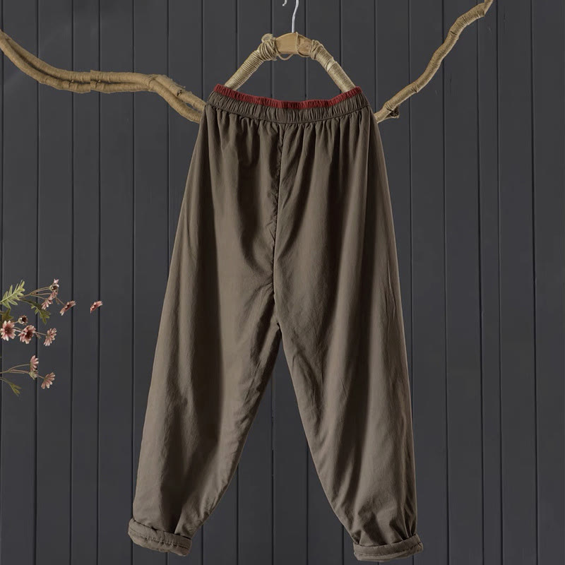 Nimara Ritual Plain Color Blocking Cotton Polyester Thick Women's Pants With Pockets