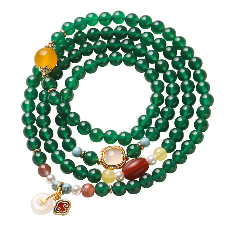 Nimara Ritual Peace Buckle Green Agate Power Support Tibet Mala