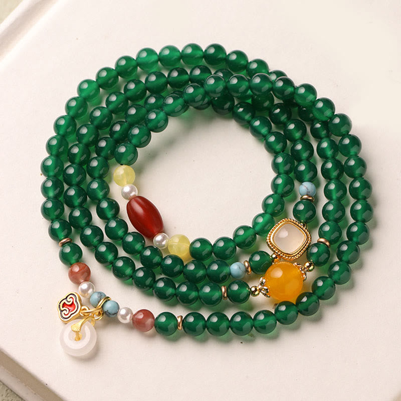Nimara Ritual Peace Buckle Green Agate Power Support Tibet Mala