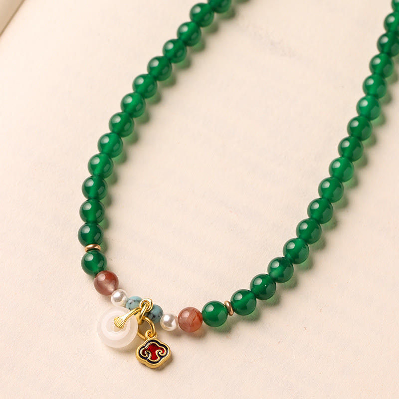 Nimara Ritual Peace Buckle Green Agate Power Support Tibet Mala