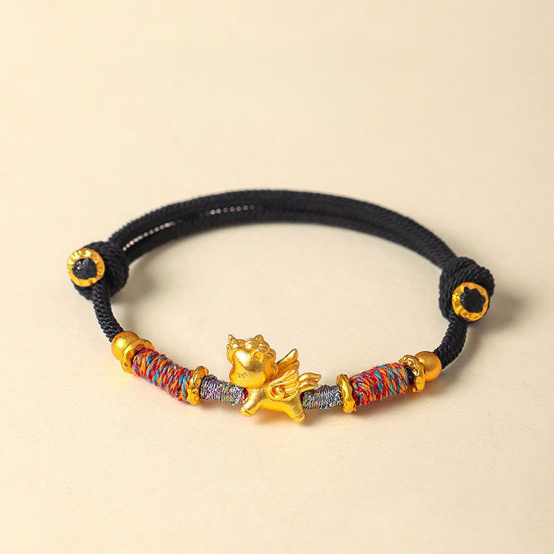Nimara Ritual Year of the Horse 999 Sterling Silver Plated Gold Braided String Rope Protection Bracelet