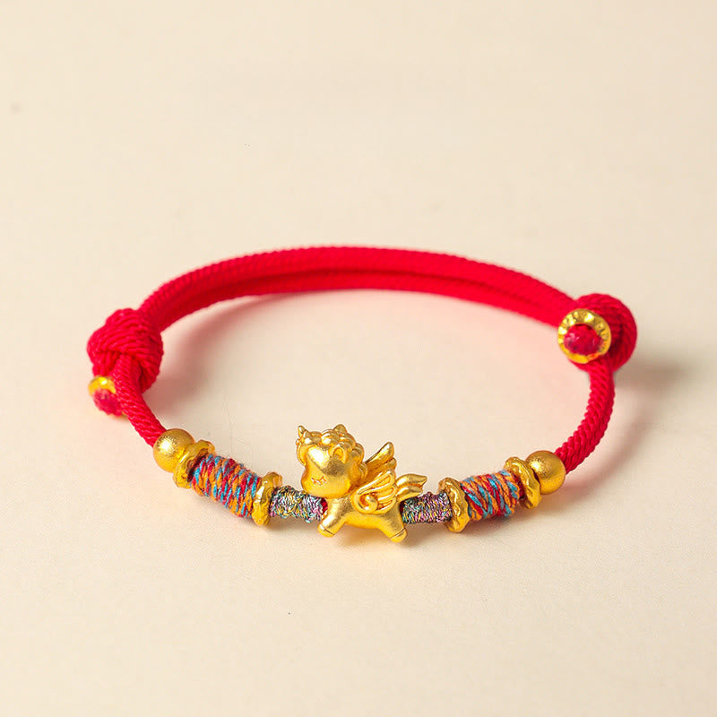 Nimara Ritual Year of the Horse 999 Sterling Silver Plated Gold Braided String Rope Protection Bracelet