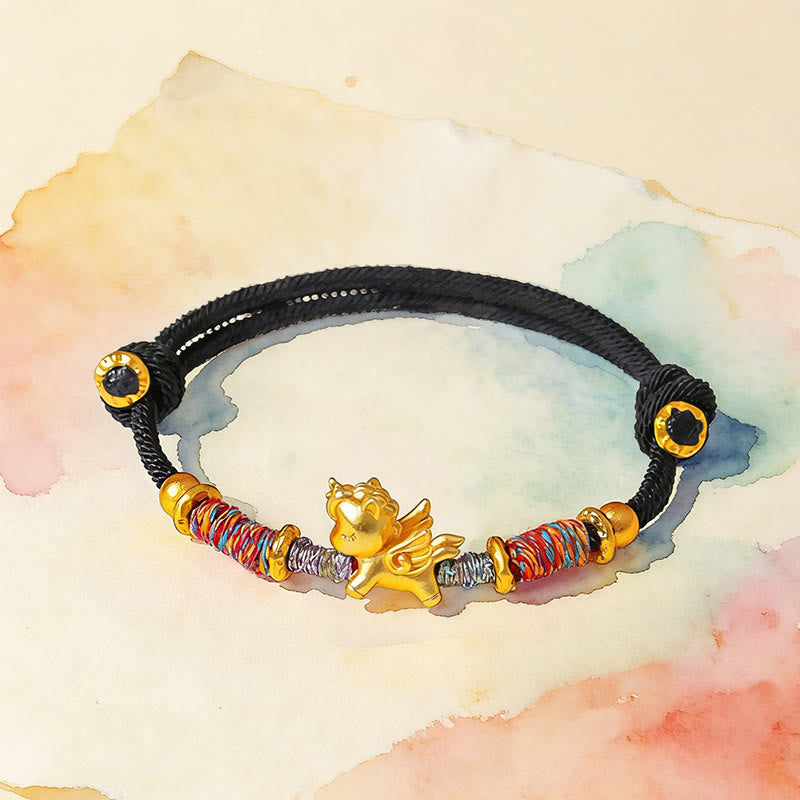 Nimara Ritual Year of the Horse 999 Sterling Silver Plated Gold Braided String Rope Protection Bracelet