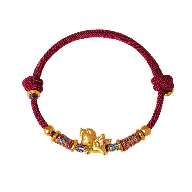 Nimara Ritual Year of the Horse 999 Sterling Silver Plated Gold Braided String Rope Protection Bracelet