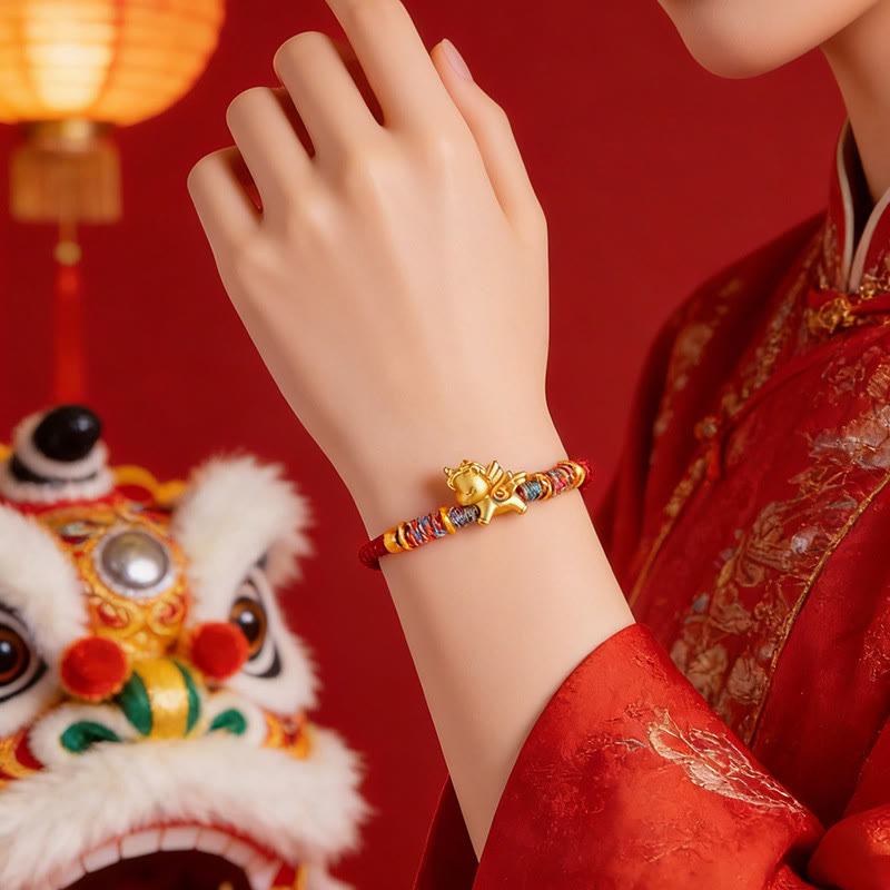 Nimara Ritual Year of the Horse 999 Sterling Silver Plated Gold Braided String Rope Protection Bracelet