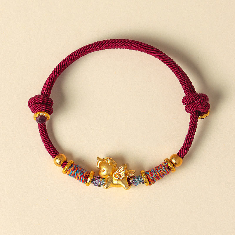 Nimara Ritual Year of the Horse 999 Sterling Silver Plated Gold Braided String Rope Protection Bracelet