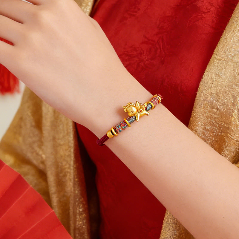 Nimara Ritual Year of the Horse 999 Sterling Silver Plated Gold Braided String Rope Protection Bracelet