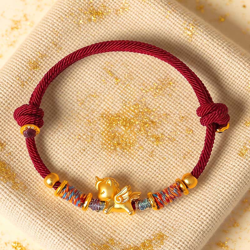Nimara Ritual Year of the Horse 999 Sterling Silver Plated Gold Braided String Rope Protection Bracelet