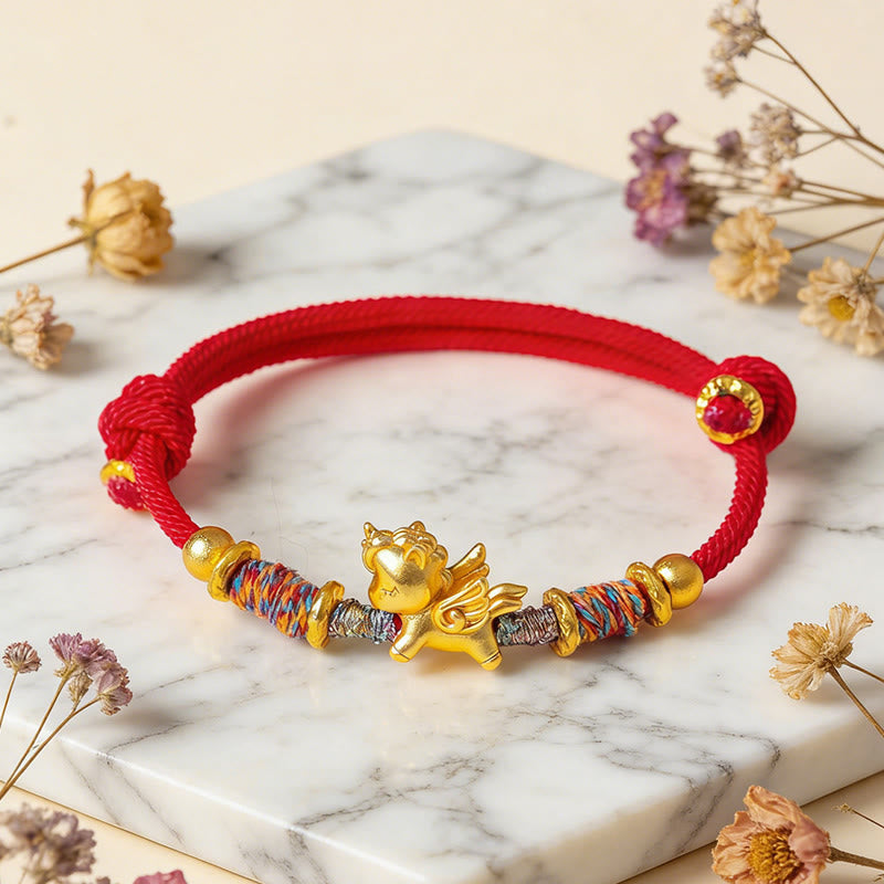Nimara Ritual Year of the Horse 999 Sterling Silver Plated Gold Braided String Rope Protection Bracelet