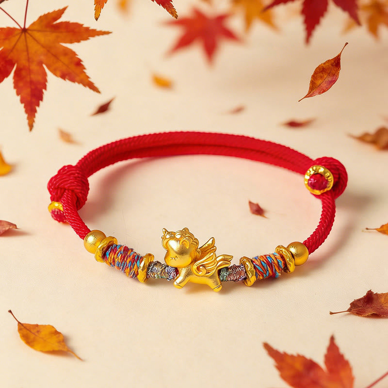 Nimara Ritual Year of the Horse 999 Sterling Silver Plated Gold Braided String Rope Protection Bracelet
