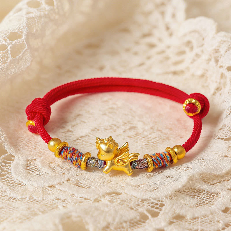 Nimara Ritual Year of the Horse 999 Sterling Silver Plated Gold Braided String Rope Protection Bracelet