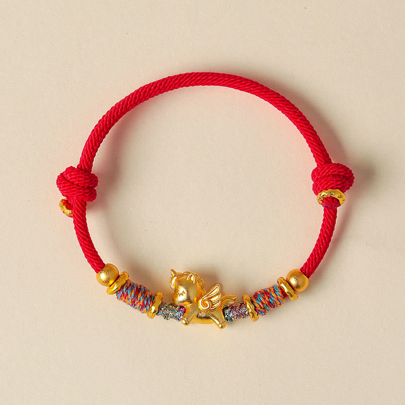 Nimara Ritual Year of the Horse 999 Sterling Silver Plated Gold Braided String Rope Protection Bracelet