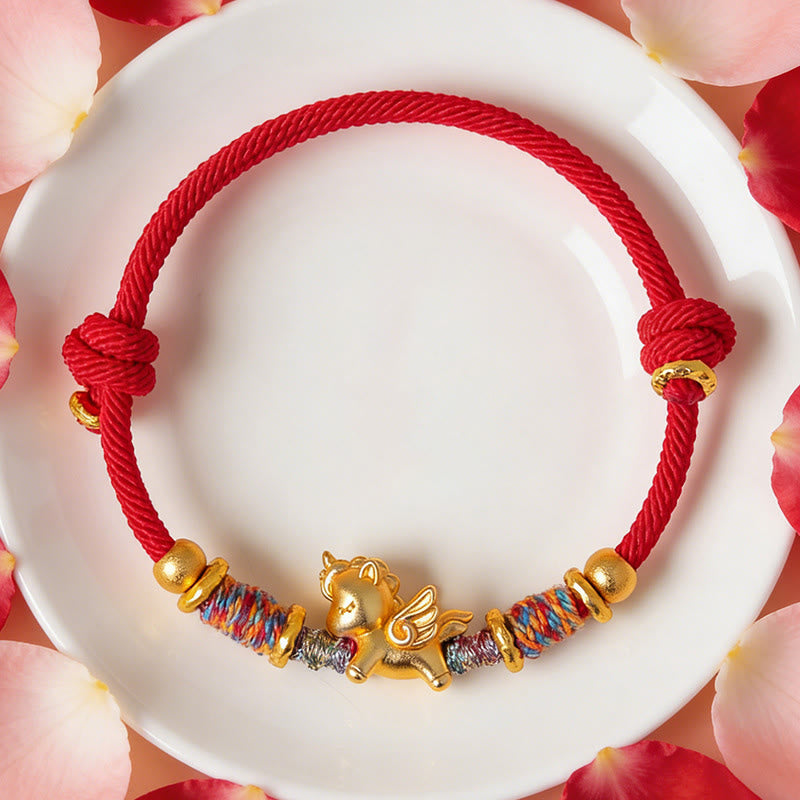 Nimara Ritual Year of the Horse 999 Sterling Silver Plated Gold Braided String Rope Protection Bracelet