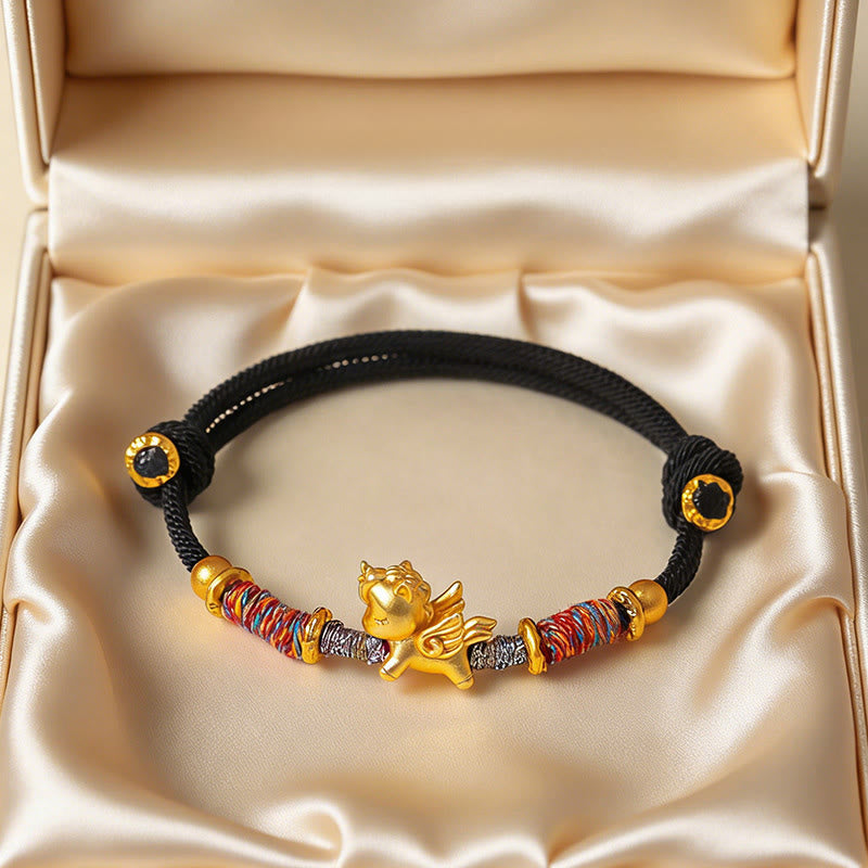 Nimara Ritual Year of the Horse 999 Sterling Silver Plated Gold Braided String Rope Protection Bracelet