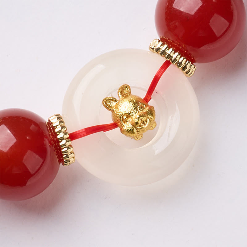 Nimara Ritual Chinese Zodiac Year Of The Horse Peace Buckle Red Agate White Chalcedony Confidence Bracelet
