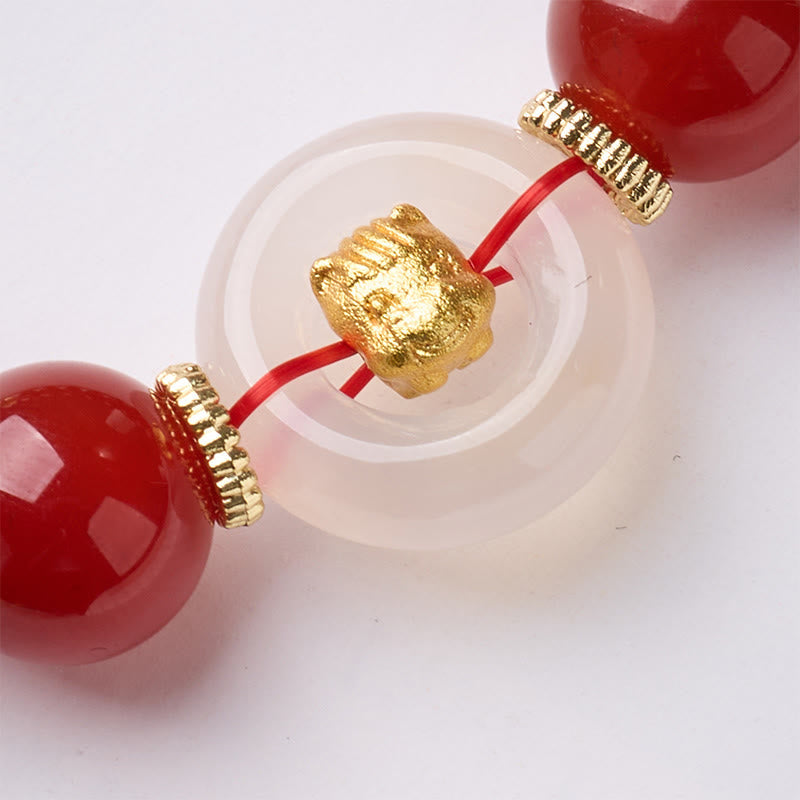 Nimara Ritual Chinese Zodiac Year Of The Horse Peace Buckle Red Agate White Chalcedony Confidence Bracelet