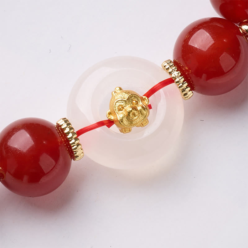 Nimara Ritual Chinese Zodiac Year Of The Horse Peace Buckle Red Agate White Chalcedony Confidence Bracelet