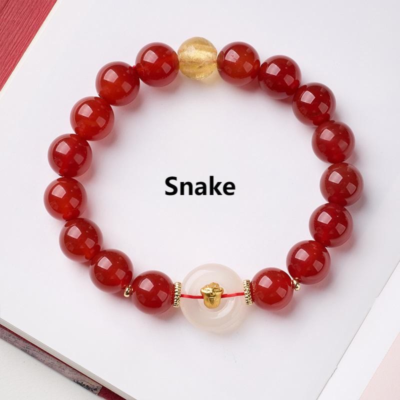 Nimara Ritual Chinese Zodiac Year Of The Horse Peace Buckle Red Agate White Chalcedony Confidence Bracelet