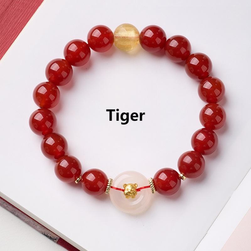 Nimara Ritual Chinese Zodiac Year Of The Horse Peace Buckle Red Agate White Chalcedony Confidence Bracelet