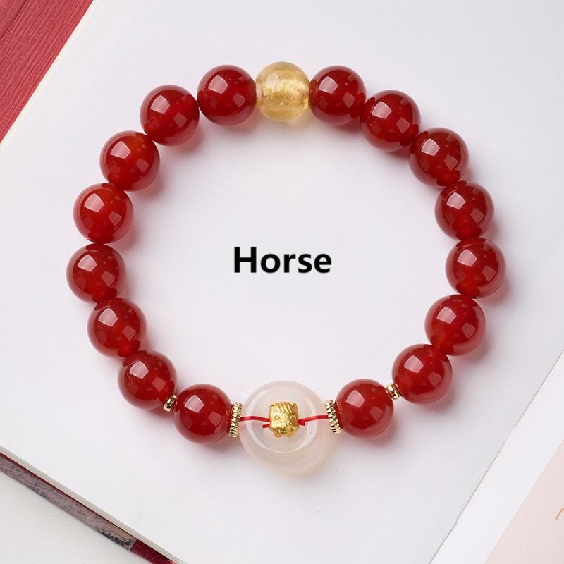 Nimara Ritual Chinese Zodiac Year Of The Horse Peace Buckle Red Agate White Chalcedony Confidence Bracelet