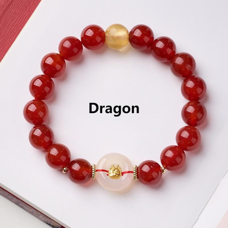 Nimara Ritual Chinese Zodiac Year Of The Horse Peace Buckle Red Agate White Chalcedony Confidence Bracelet