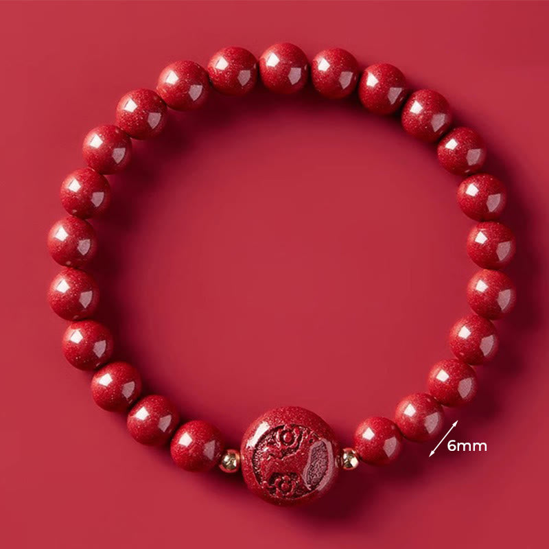 Nimara Ritual Chinese Zodiac Year Of The Horse Carved Cinnabar Peaceful Blessing Bracelet