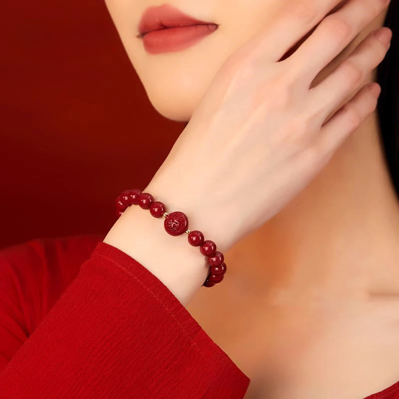 Nimara Ritual Chinese Zodiac Year Of The Horse Carved Cinnabar Peaceful Blessing Bracelet