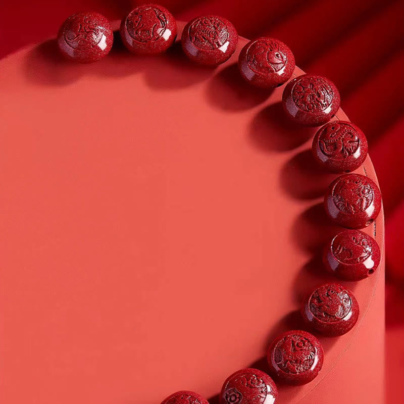 Nimara Ritual Chinese Zodiac Year Of The Horse Carved Cinnabar Peaceful Blessing Bracelet