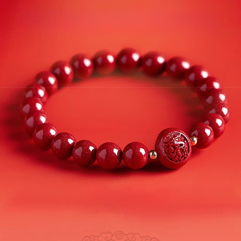 Nimara Ritual Chinese Zodiac Year Of The Horse Carved Cinnabar Peaceful Blessing Bracelet