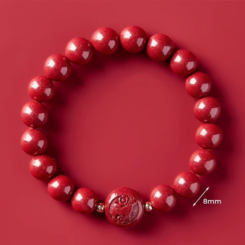 Nimara Ritual Chinese Zodiac Year Of The Horse Carved Cinnabar Peaceful Blessing Bracelet
