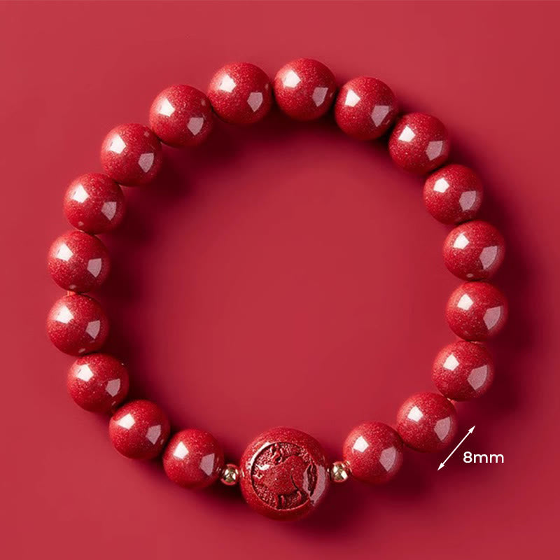 Nimara Ritual Chinese Zodiac Year Of The Horse Carved Cinnabar Peaceful Blessing Bracelet