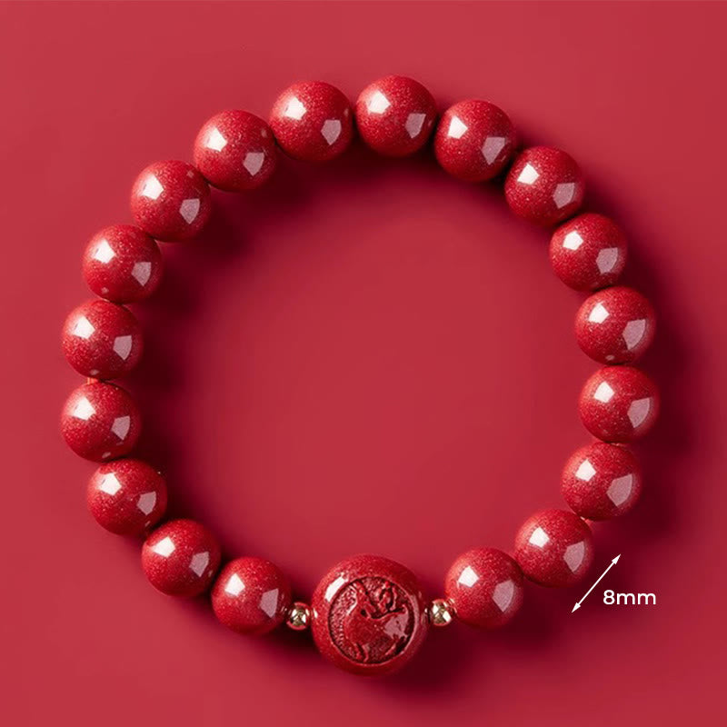 Nimara Ritual Chinese Zodiac Year Of The Horse Carved Cinnabar Peaceful Blessing Bracelet