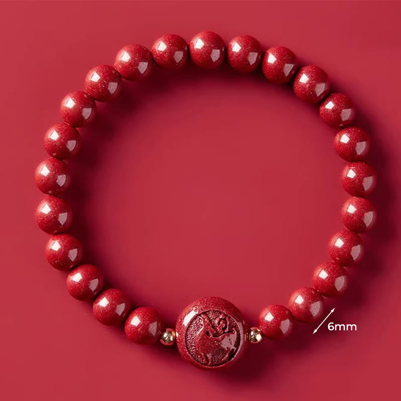 Nimara Ritual Chinese Zodiac Year Of The Horse Carved Cinnabar Peaceful Blessing Bracelet
