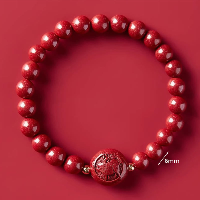 Nimara Ritual Chinese Zodiac Year Of The Horse Carved Cinnabar Peaceful Blessing Bracelet