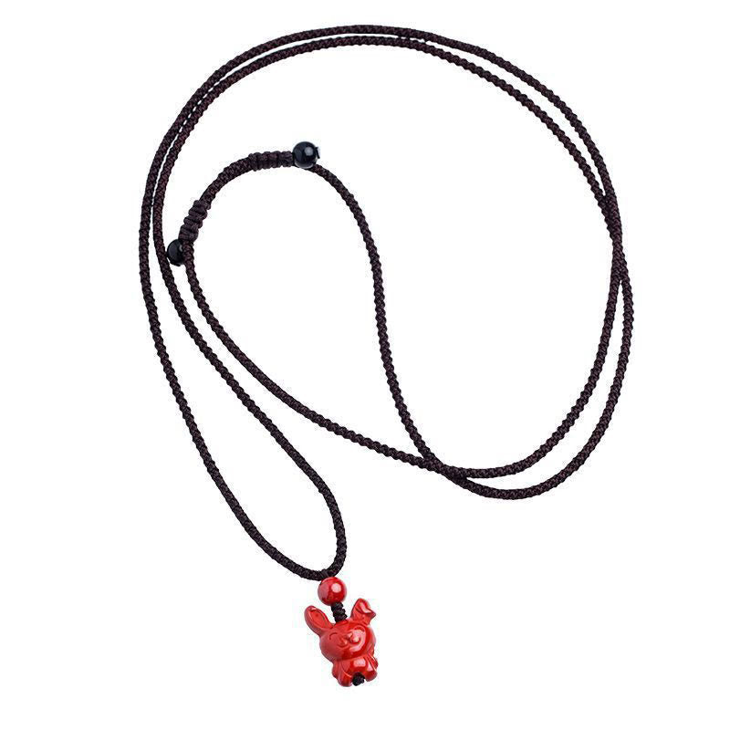 Nimara Ritual Year Of The Horse Chinese Zodiac Engraved Design Cinnabar Blessing Rope Necklace Pendants