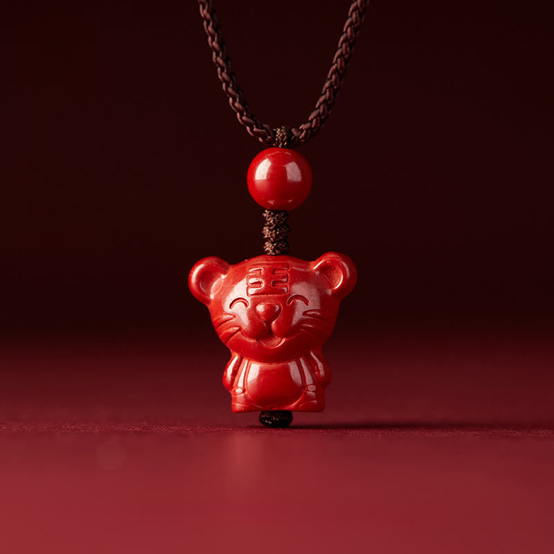 Nimara Ritual Year Of The Horse Chinese Zodiac Engraved Design Cinnabar Blessing Rope Necklace Pendants