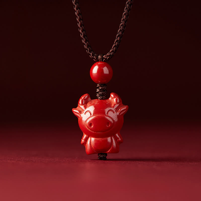 Nimara Ritual Year Of The Horse Chinese Zodiac Engraved Design Cinnabar Blessing Rope Necklace Pendants